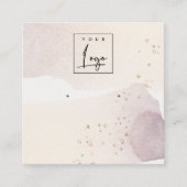 抽象芸術金ゴールドパープルロゴバンドイヤリングディスプレイ スクエア名刺 (正面)