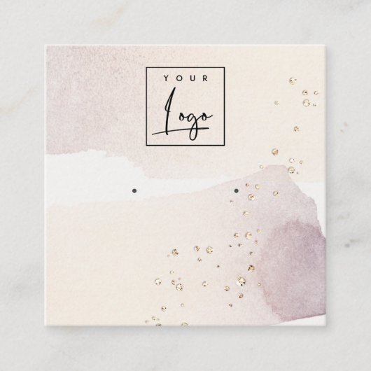 抽象芸術金ゴールドパープルロゴバンドイヤリングディスプレイ スクエア名刺 (正面)