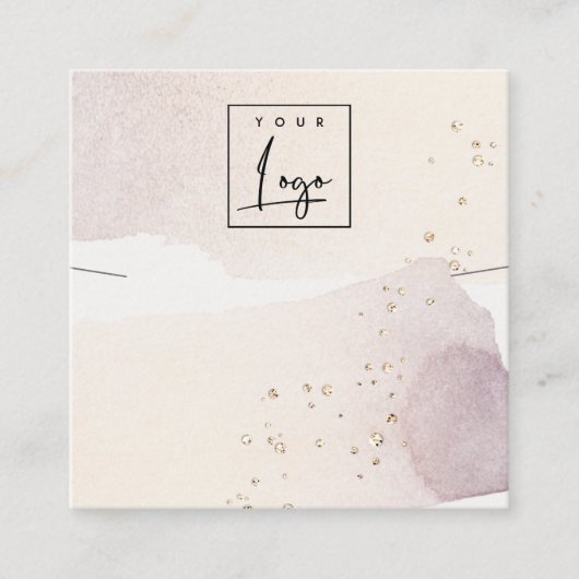 抽象芸術金ゴールドパープルロゴバンドネックレスディスプレイ スクエア名刺 (正面)