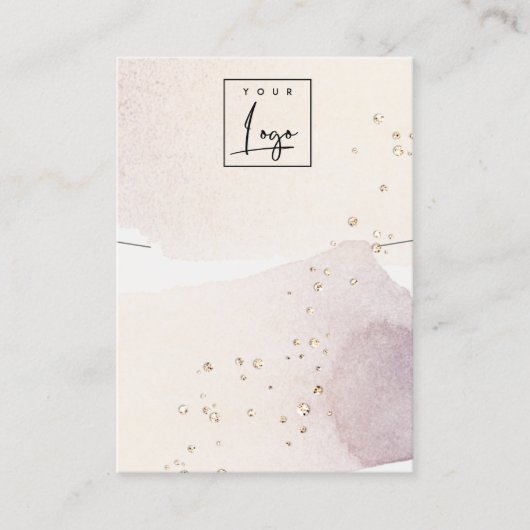 抽象芸術金ゴールドパープルロゴバンドネックレスディスプレイ 名刺 (正面)