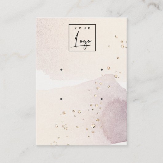 抽象芸術金ゴールドパープルロゴ2イヤリングスタッドディスプレイ 名刺 (正面)