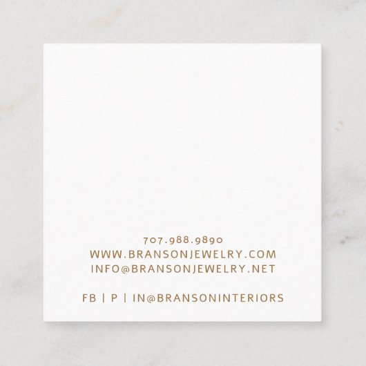 抽象芸術金ゴールドピンクジュエリーデザイナーディスプレイカード スクエア名刺 (裏面)