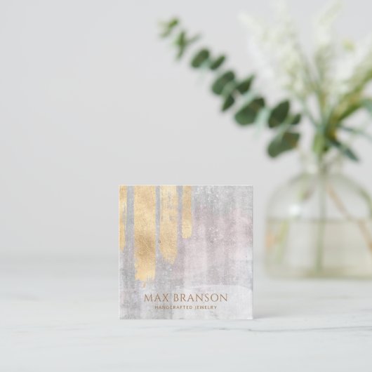 抽象芸術金ゴールドピンクジュエリーデザイナーディスプレイカード スクエア名刺 (スタンド正面)