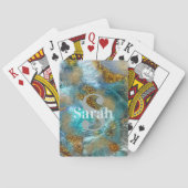 抽象芸術金ゴールドフェイクティール(緑がかった色)箔グリッター名イニシャル トランプ (裏面)