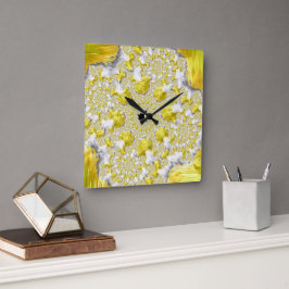 抽象芸術金ゴールドフラクタル スクエア壁時計