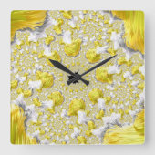 抽象芸術金ゴールドフラクタル スクエア壁時計 (正面)