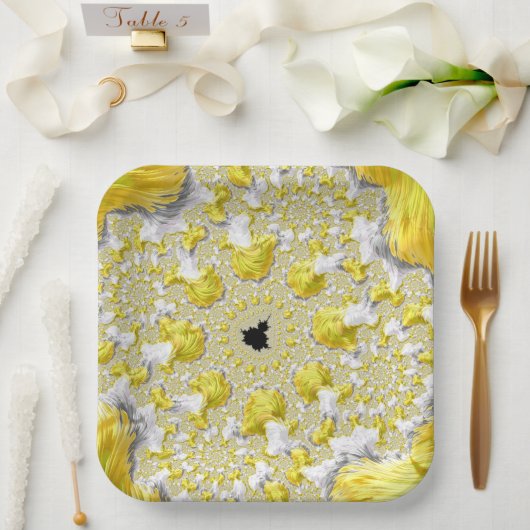 抽象芸術金ゴールドフラクタル ペーパープレート (ウェディング)