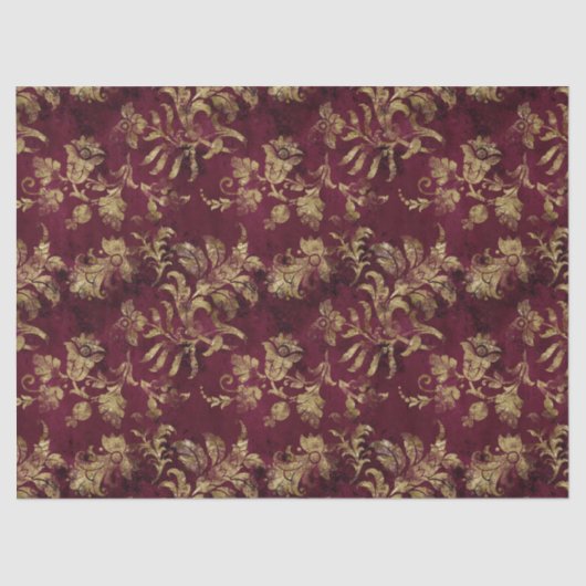 抽象芸術金ゴールドフラワーズオンレッドデコパージュ 薄葉紙 (正面)