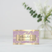 抽象芸術金ゴールドフレームモダン大理石ピンクラベンダー 名刺 (スタンド正面)