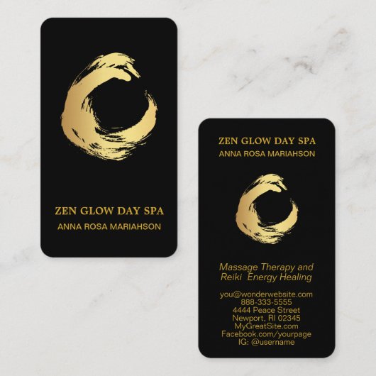 *~*抽象芸術金ゴールドブラシ霊気禅瞑想ヨガ 名刺 (正面/裏面)