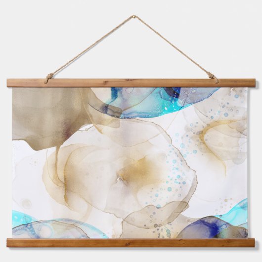 抽象芸術金ゴールドブルーフルード絵画アート 吊り下げ型タペストリー (正面)