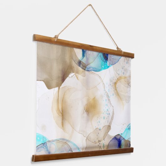 抽象芸術金ゴールドブルーフルード絵画アート 吊り下げ型タペストリー (傾斜あり)