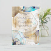 抽象芸術金ゴールドブルーフルード絵画アート 招待状 (スタンド正面)