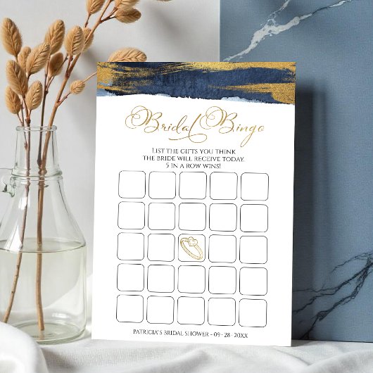 抽象芸術金ゴールドブルーブライダルシャワービンゴゲームカード 招待状