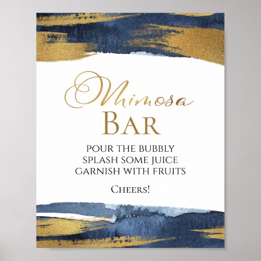 抽象芸術金ゴールドブルーブライダルシャワーミモザバー標識 ポスター (正面)