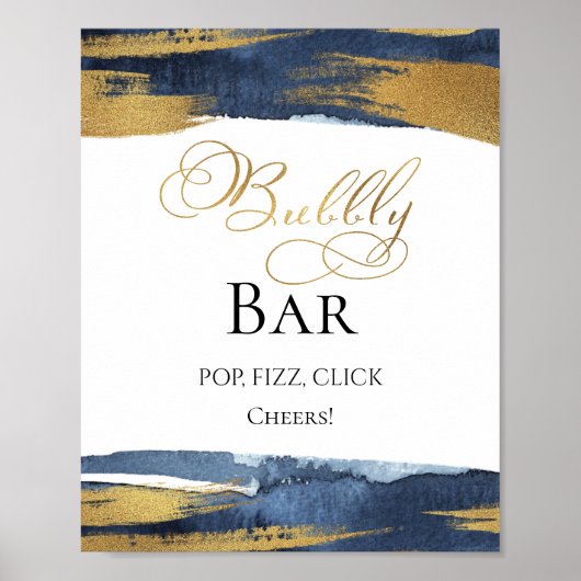 抽象芸術金ゴールドブルーブライダルシャワー泡状バー標識 ポスター (正面)