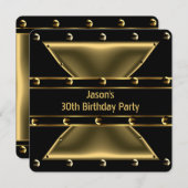 抽象芸術金ゴールドブロンズMens 30th誕生日パーティー3BG 招待状 (正面/裏面)