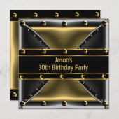 抽象芸術金ゴールドブロンズMens 30th誕生日パーティー6BG 招待状 (正面/裏面)