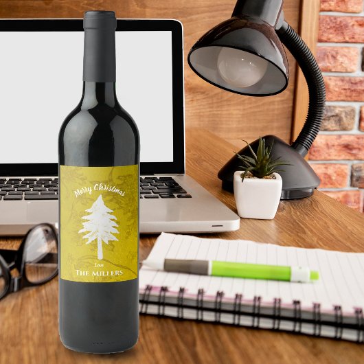 抽象芸術金ゴールドホワイトクリスマスツリーメリークリスマス ワインラベル