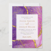 抽象芸術金ゴールドユニークパープルすべて一つのQR結婚で 招待状 (正面)