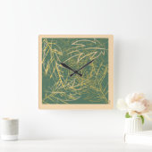 抽象芸術金ゴールドリーフグリーン背景 スクエア壁時計 (ホーム)