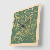 抽象芸術金ゴールドリーフグリーン背景 スクエア壁時計 (傾斜)