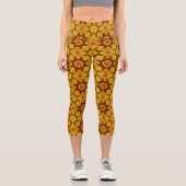 抽象芸術金ゴールド及びオレンジデザイン カプリレギンス (正面)