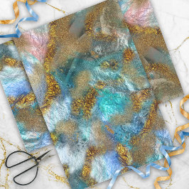 抽象芸術金ゴールド及びティール（緑がかった色）フェイクフォイルグリッター流体アート 薄葉紙