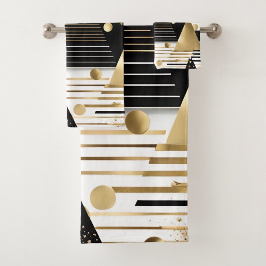 抽象芸術金ゴールド及び黒三角形バスタオル バスタオルセット (インサイチュ)