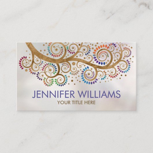 抽象芸術金ゴールド旋回木ブランチ – 葉カラフルb 名刺 (正面)