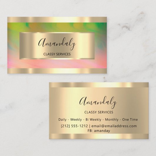 抽象芸術金ゴールド枠エレガント付きメイクアップピンク 名刺 (正面/裏面)