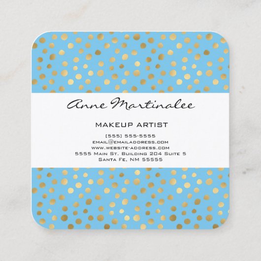 抽象芸術金ゴールド水玉模様オンベビーブルー スクエア名刺 (裏面)
