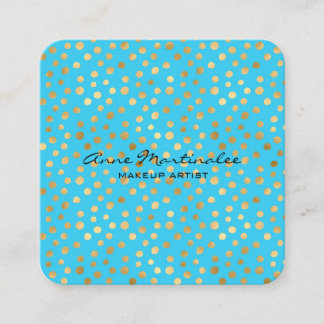 抽象芸術金ゴールド水玉模様オン青  スクエア名刺