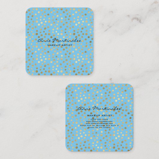 抽象芸術金ゴールド水玉模様オン青 スクエア名刺 (正面/裏面)