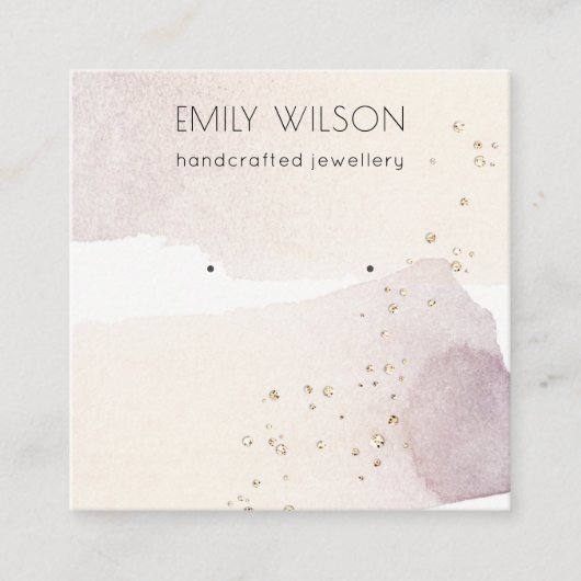 抽象芸術金ゴールド紫色の水彩色イヤリングディスプレイ スクエア名刺 (正面)