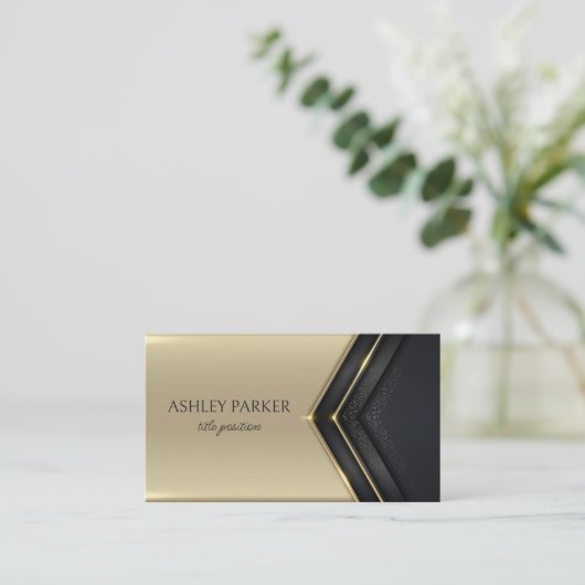抽象芸術金ゴールド線の矢印（黒） 名刺 (スタンド正面)