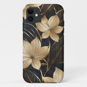 抽象芸術金ゴールド花と葉 iPhone 11 ケース