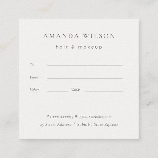 抽象芸術金ゴールド薄紫ブラシストークギフト証明書 スクエア名刺 (裏面)