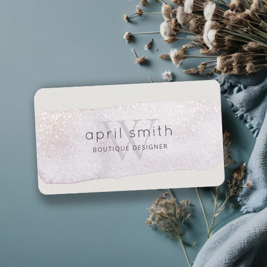 抽象芸術金ゴールド薄紫ブラシストークモノグラムグリッター 名刺