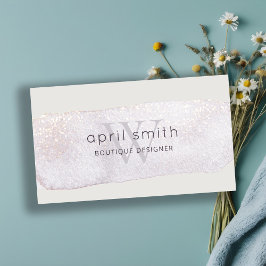 抽象芸術金ゴールド薄紫ブラシストークモノグラムグリッター 名刺