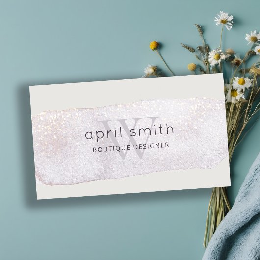 抽象芸術金ゴールド薄紫ブラシストークモノグラムグリッター 名刺