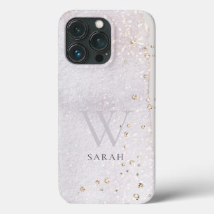 抽象芸術金ゴールド薄紫ブラシストークモノグラムグリッター iPhone 13 PROケース