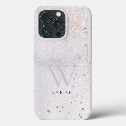 抽象芸術金ゴールド薄紫ブラシストークモノグラムグリッター Case-Mate iPhoneケース (裏面)