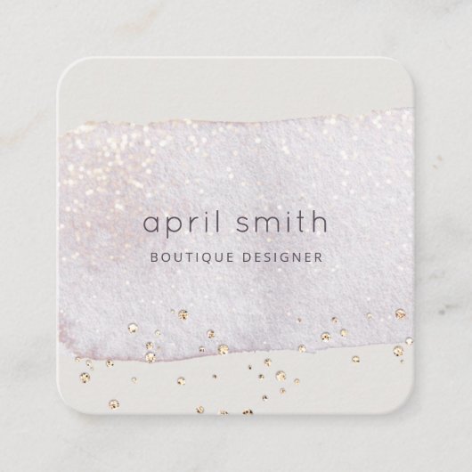抽象芸術金ゴールド薄紫ブラシストーク水彩グリッター スクエア名刺 (正面)
