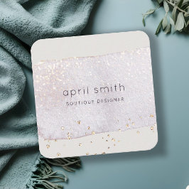 抽象芸術金ゴールド薄紫ブラシストーク水彩グリッター スクエア名刺