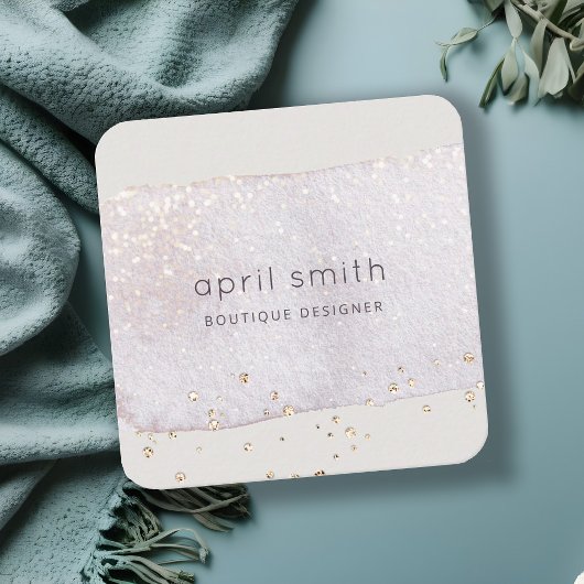 抽象芸術金ゴールド薄紫ブラシストーク水彩グリッター スクエア名刺