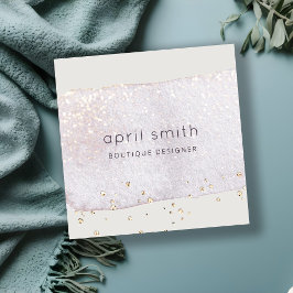 抽象芸術金ゴールド薄紫ブラシストーク水彩グリッター スクエア名刺