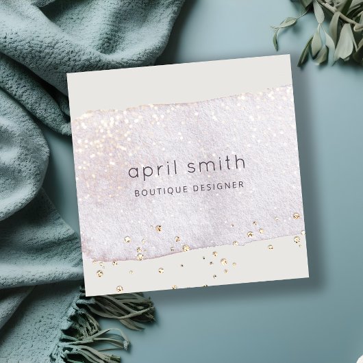 抽象芸術金ゴールド薄紫ブラシストーク水彩グリッター スクエア名刺