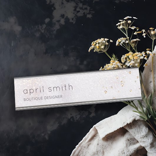 抽象芸術金ゴールド薄紫ブラシストーク水彩グリッター デスクネームプレート