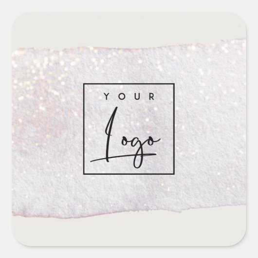 抽象芸術金ゴールド薄紫ブラシストーク水彩ロゴ スクエアシール (正面)